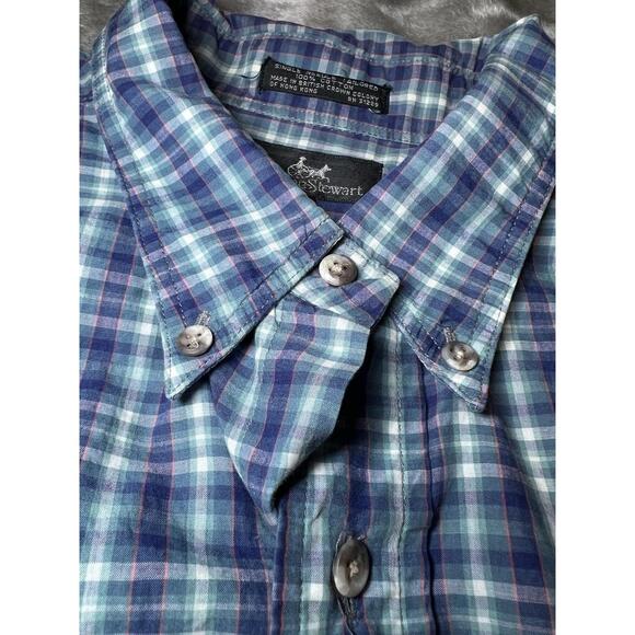 Johnathan Stewart Button Up Shirt Mens Size XL Blue Plaid Logo Long Sleeve Vtg‎ - Picture 7 of 12